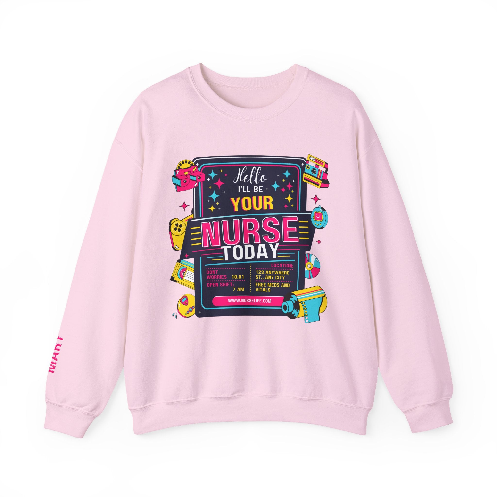 Personalized nurse sweatshirt custom name hello i'll be your, vitals healthcare professional workwear funny nursing funny crew shift RN