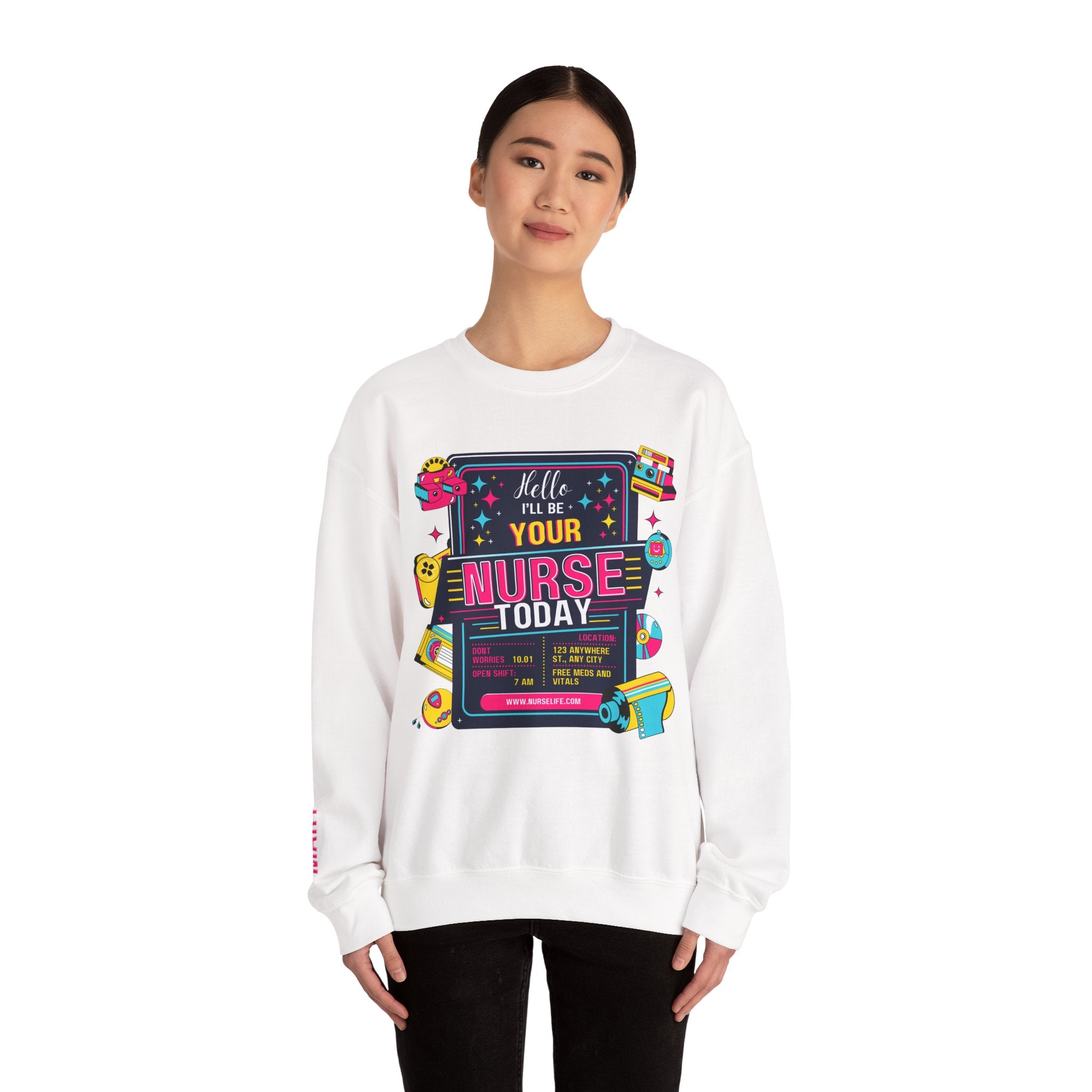 Personalized nurse sweatshirt custom name hello i'll be your, vitals healthcare professional workwear funny nursing funny crew shift RN
