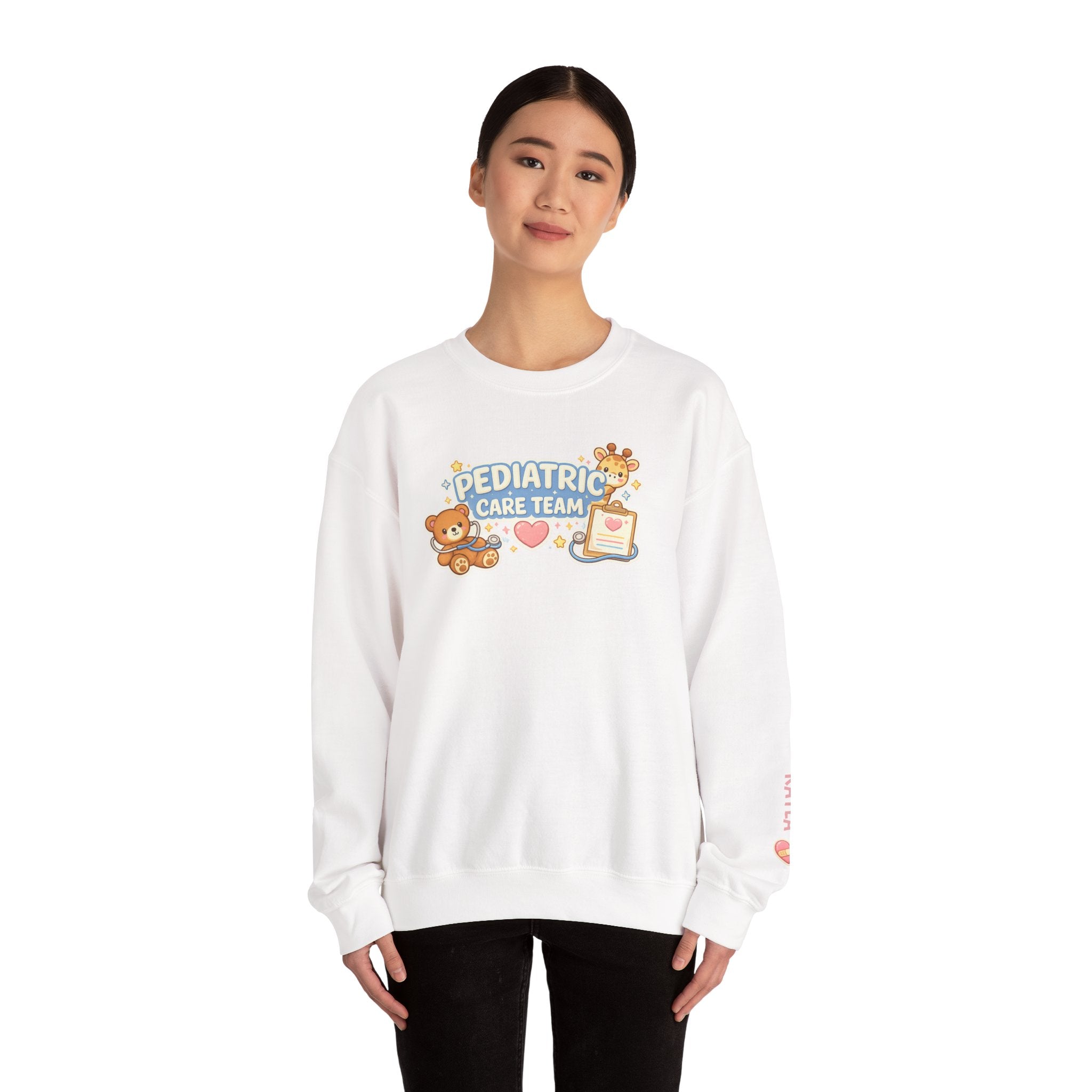 Pediatric care team sweatshirt cute nurse design customizable names medical staff gift hospital kids unit cozy crewneck