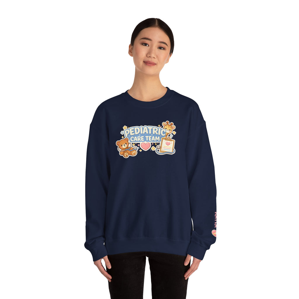 Pediatric care team sweatshirt cute nurse design customizable names medical staff gift hospital kids unit cozy crewneck