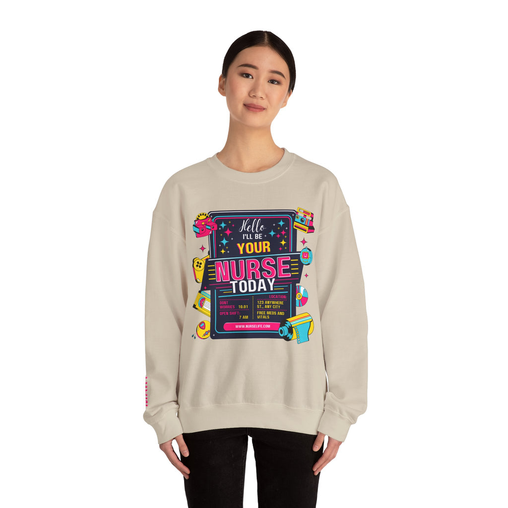 Personalized nurse sweatshirt custom name hello i'll be your, vitals healthcare professional workwear funny nursing funny crew shift RN