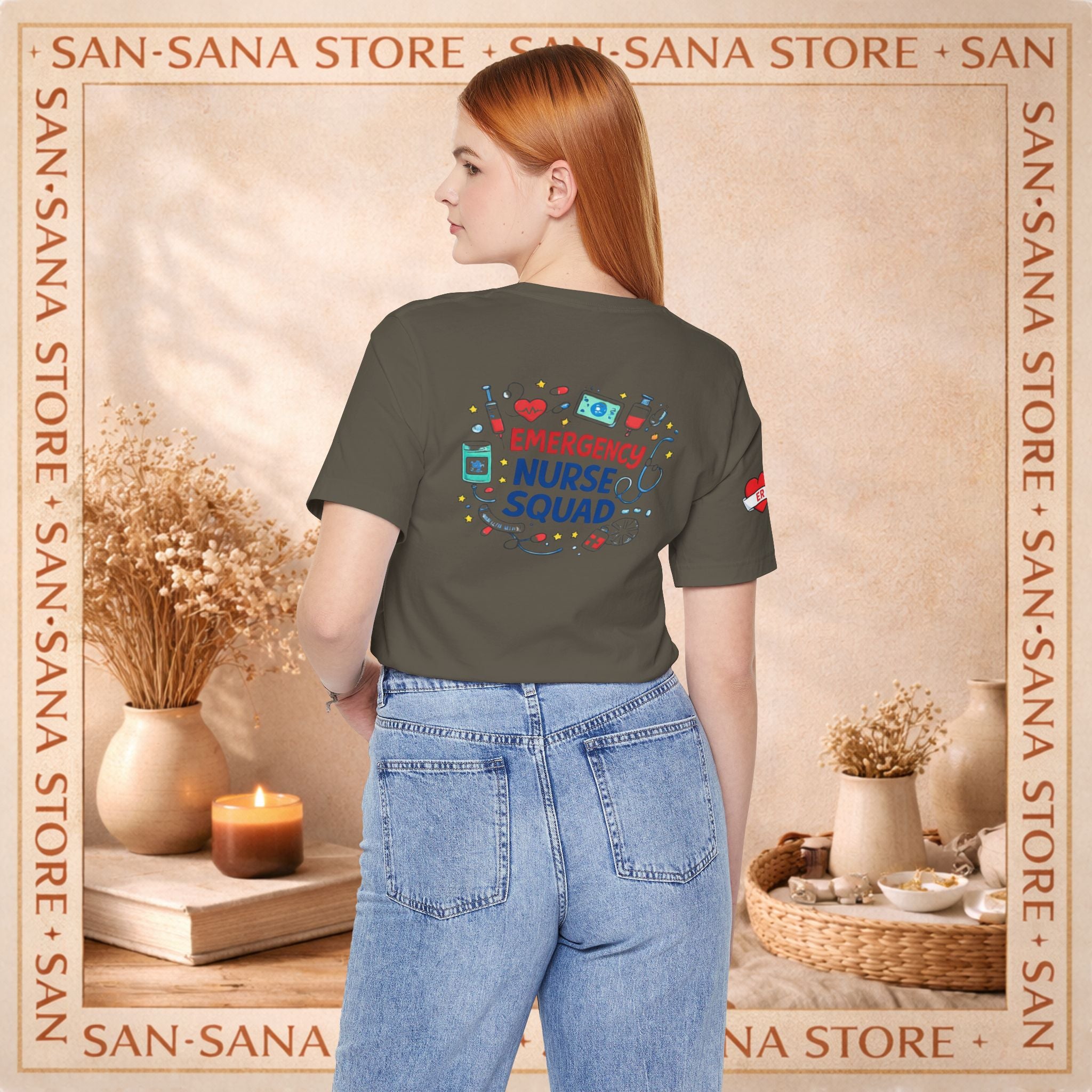 Custom ER crew shirt for nurses emergency staff teamwork apparel personalized names logos professional medical wear