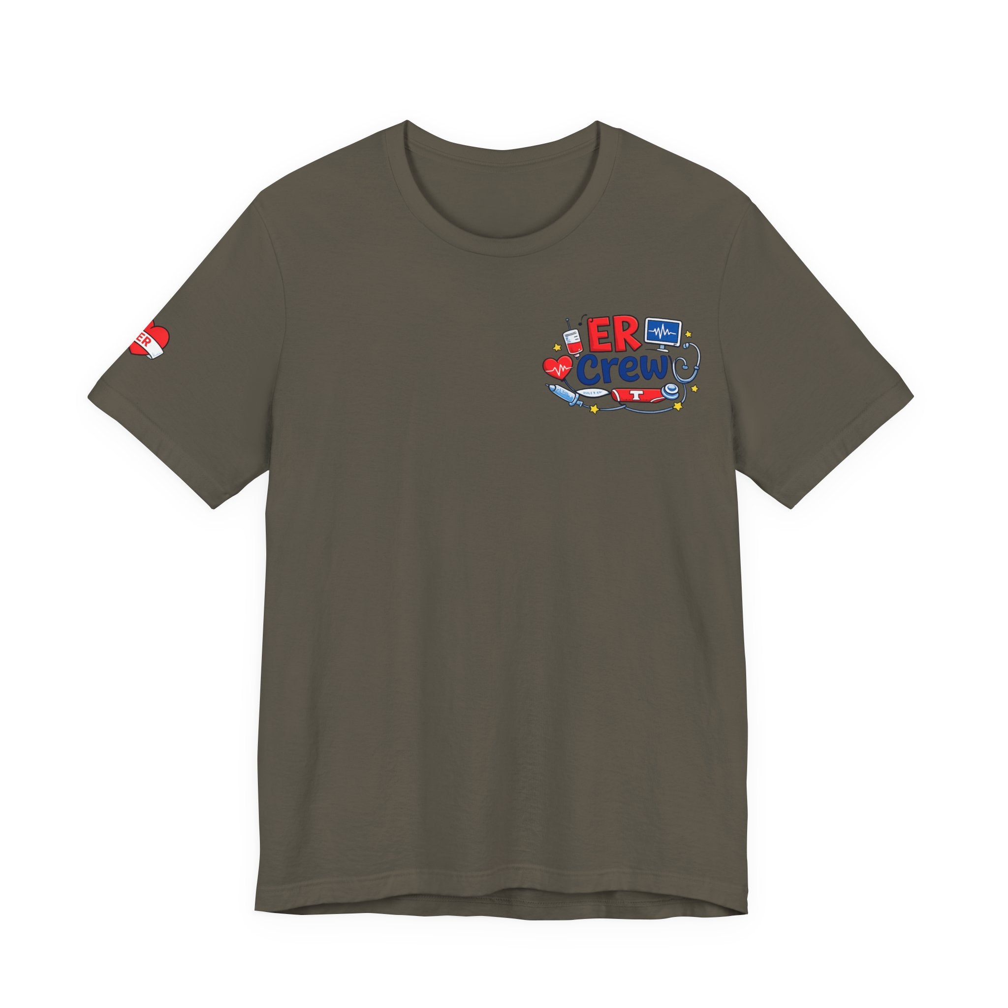 Custom ER crew shirt for nurses emergency staff teamwork apparel personalized names logos professional medical wear