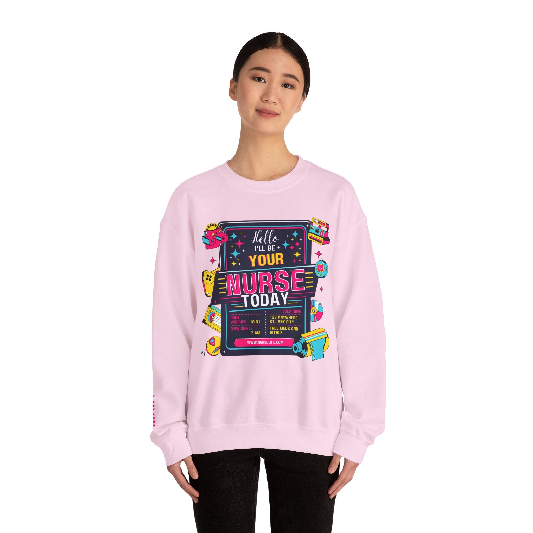 Personalized nurse sweatshirt custom name hello i'll be your, vitals healthcare professional workwear funny nursing funny crew shift RN