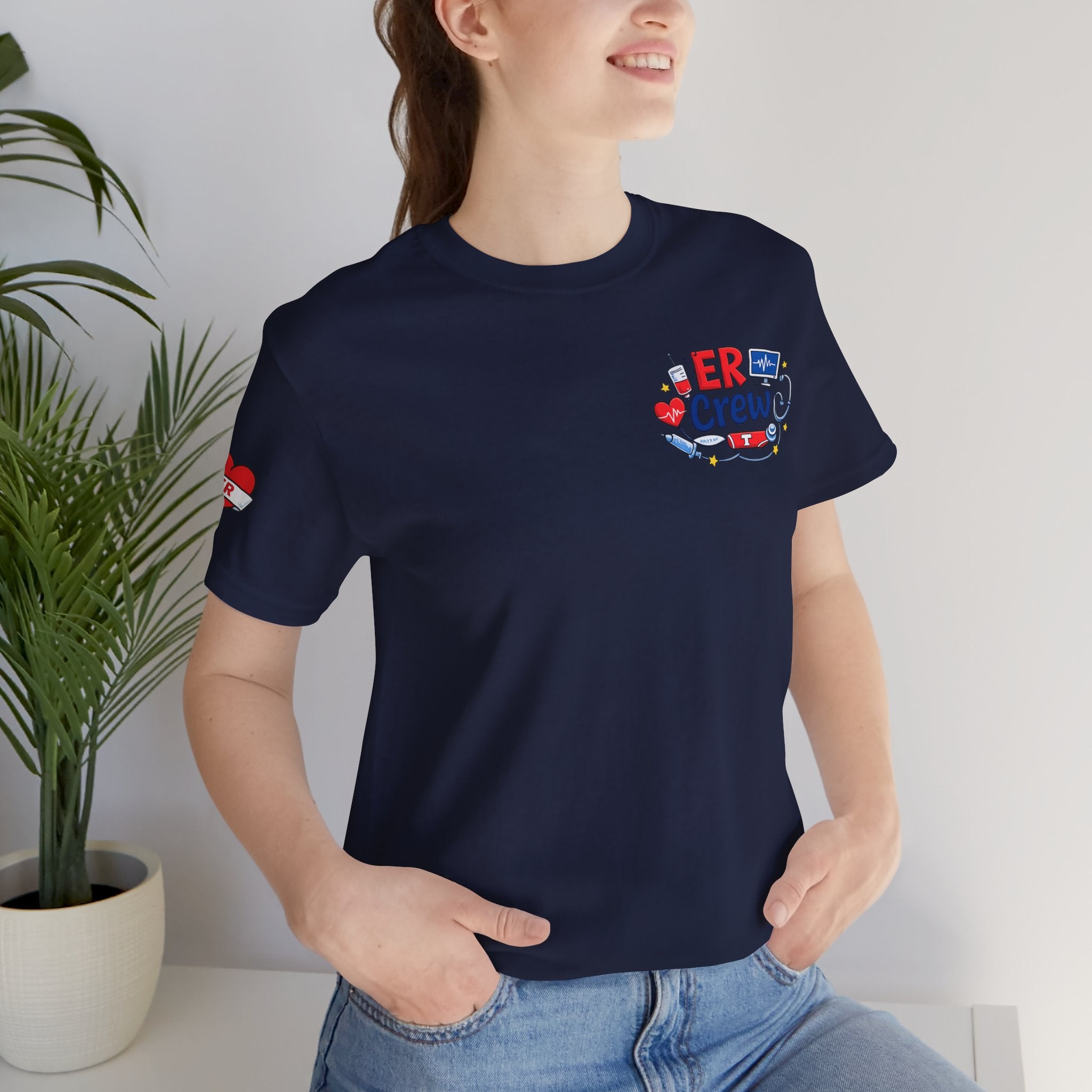 Custom ER crew shirt for nurses emergency staff teamwork apparel personalized names logos professional medical wear