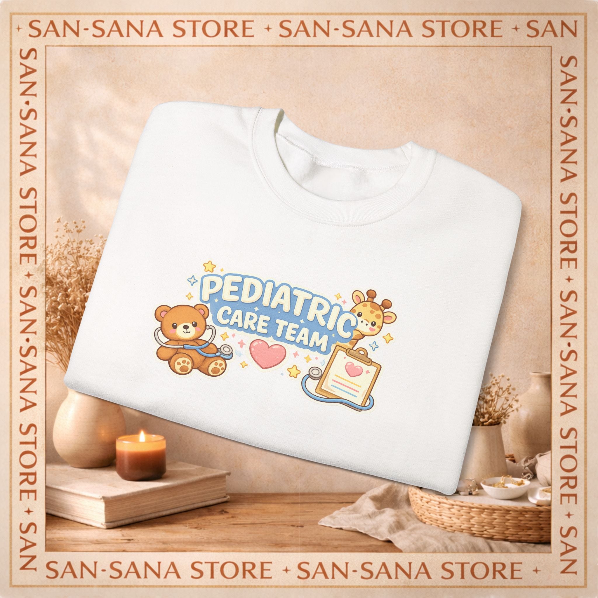 Pediatric care team sweatshirt cute nurse design customizable names medical staff gift hospital kids unit cozy crewneck