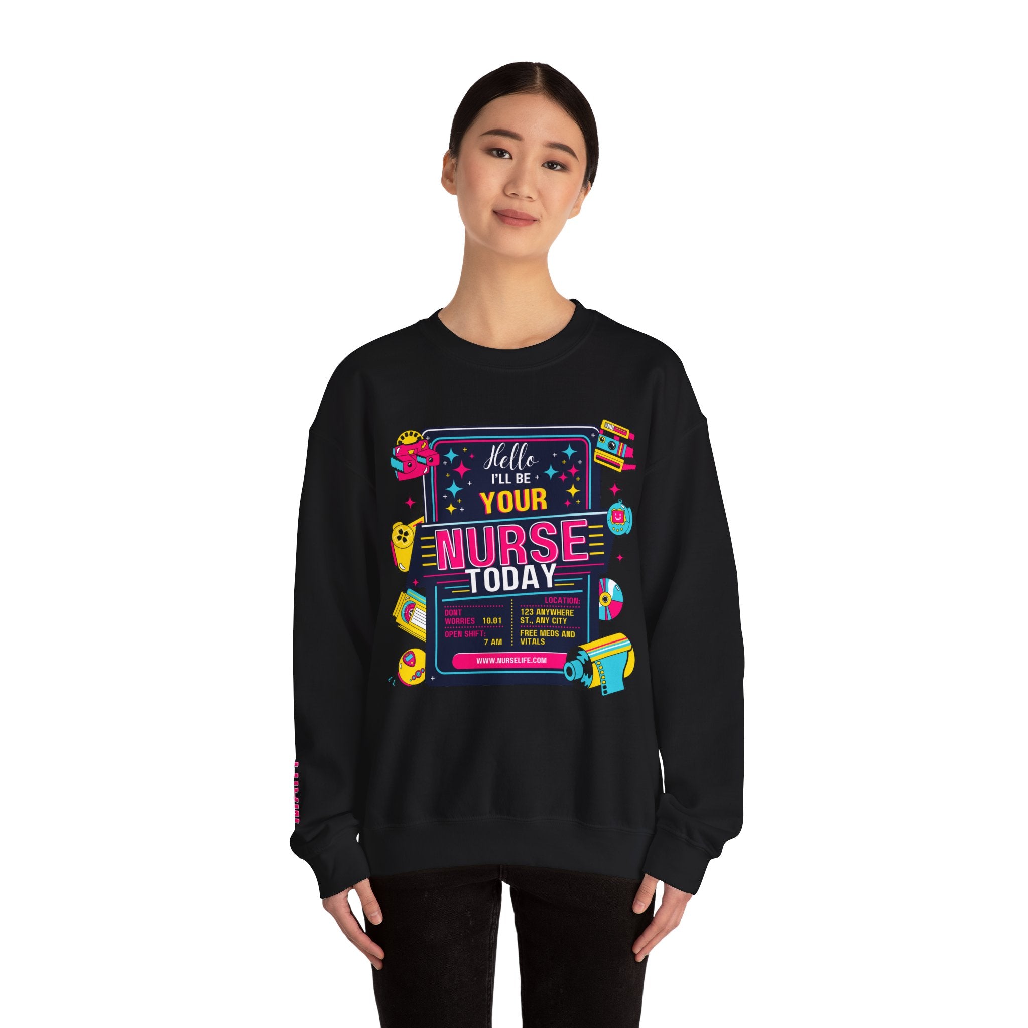 Personalized nurse sweatshirt custom name hello i'll be your, vitals healthcare professional workwear funny nursing funny crew shift RN