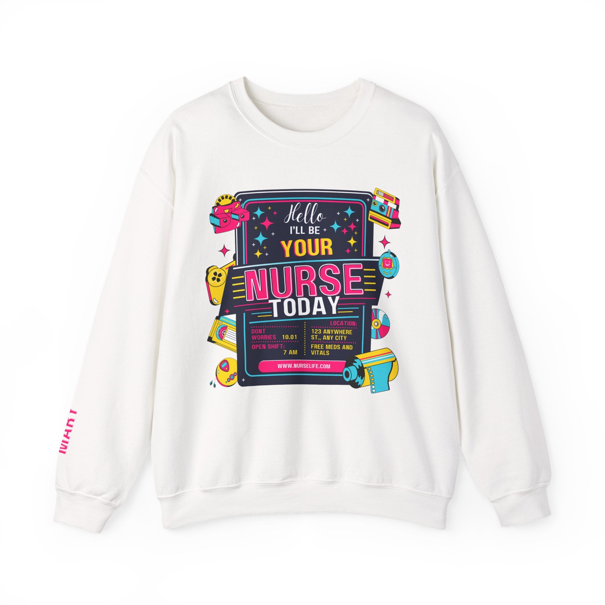 Personalized nurse sweatshirt custom name hello i'll be your, vitals healthcare professional workwear funny nursing funny crew shift RN