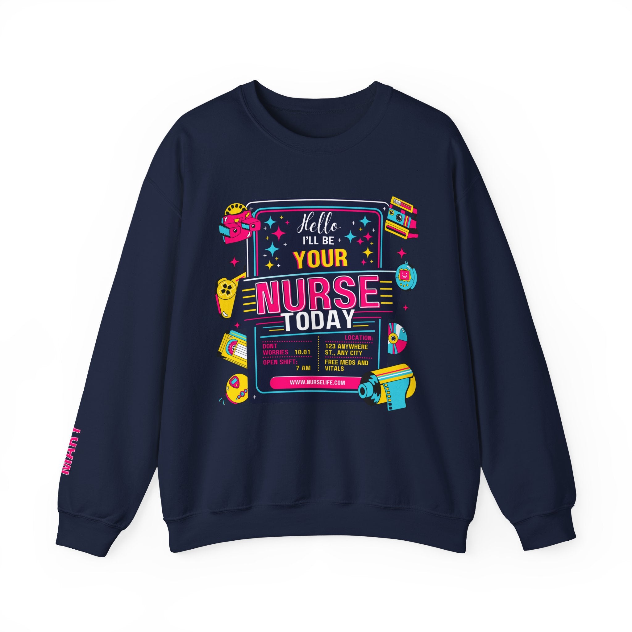 Personalized nurse sweatshirt custom name hello i'll be your, vitals healthcare professional workwear funny nursing funny crew shift RN