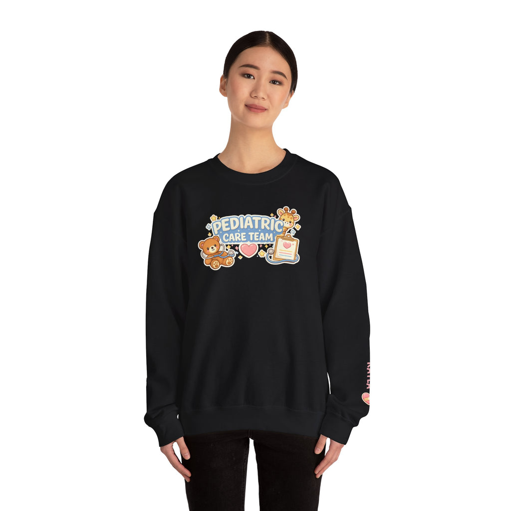 Pediatric care team sweatshirt cute nurse design customizable names medical staff gift hospital kids unit cozy crewneck