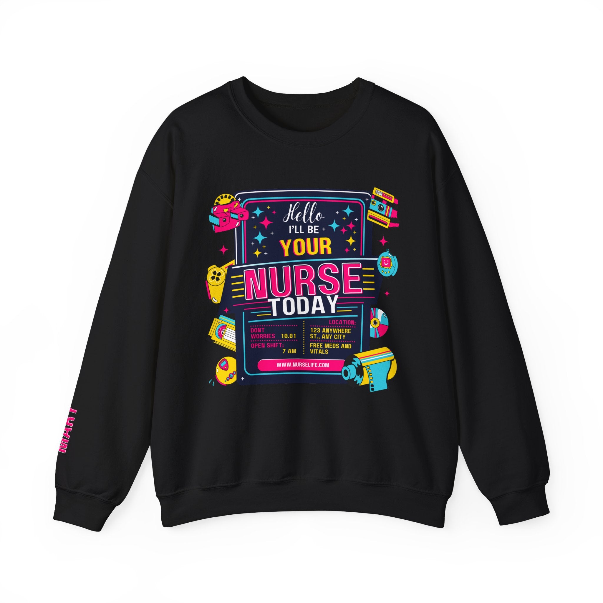 Personalized nurse sweatshirt custom name hello i'll be your, vitals healthcare professional workwear funny nursing funny crew shift RN