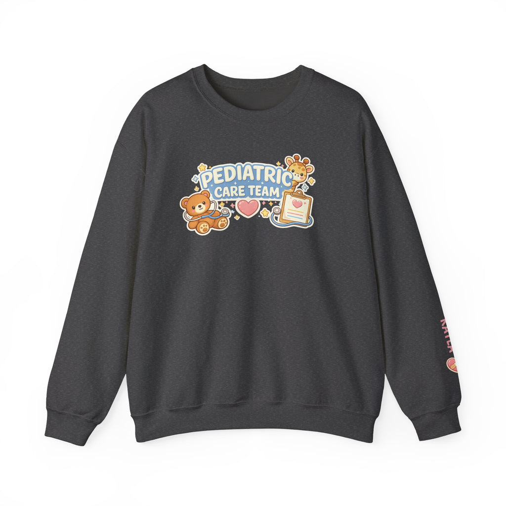 Pediatric care team sweatshirt cute nurse design customizable names medical staff gift hospital kids unit cozy crewneck