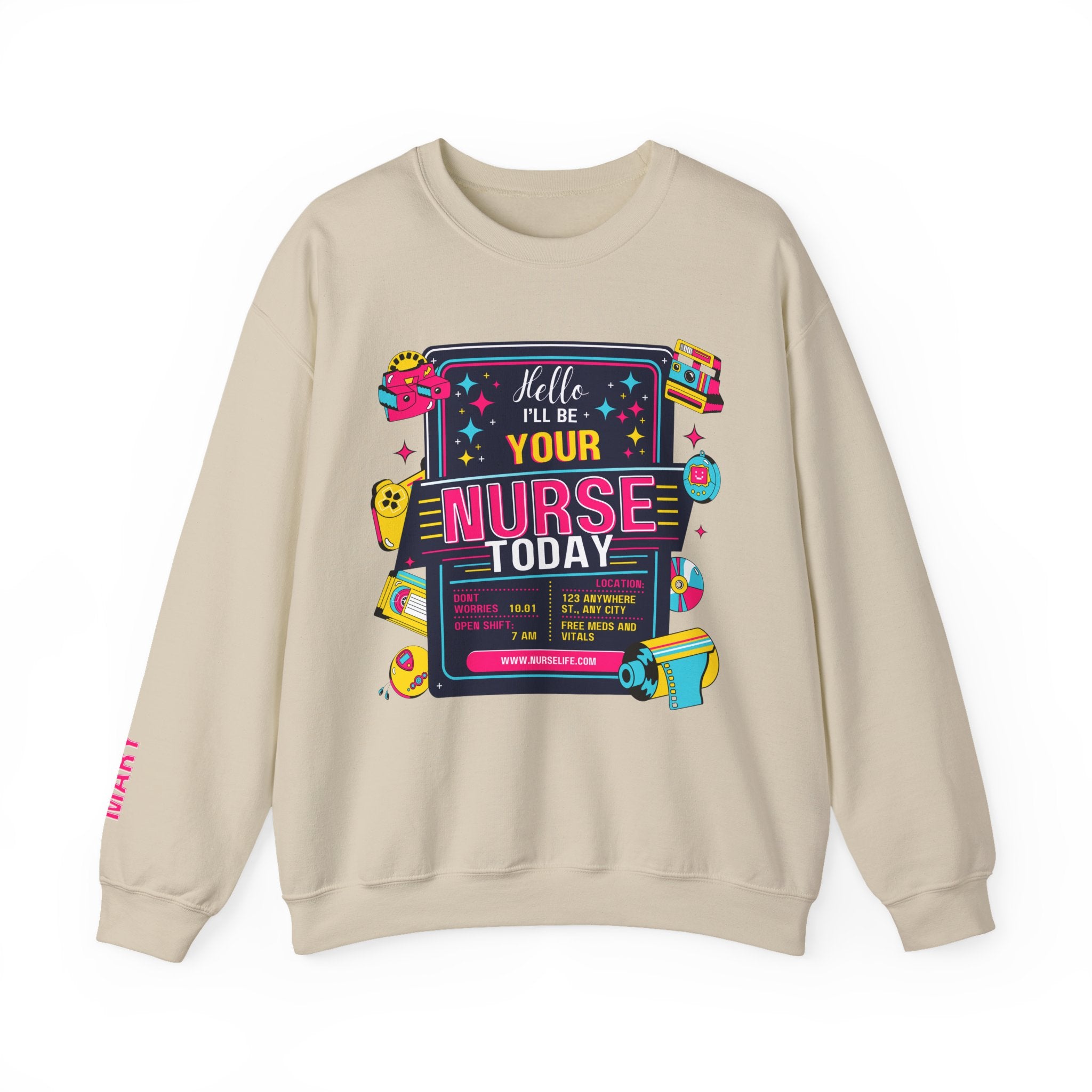 Personalized nurse sweatshirt custom name hello i'll be your, vitals healthcare professional workwear funny nursing funny crew shift RN