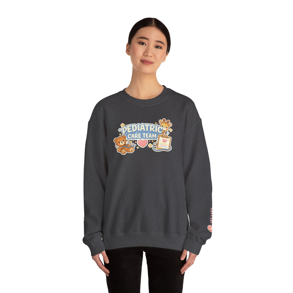 Pediatric care team sweatshirt cute nurse design customizable names medical staff gift hospital kids unit cozy crewneck