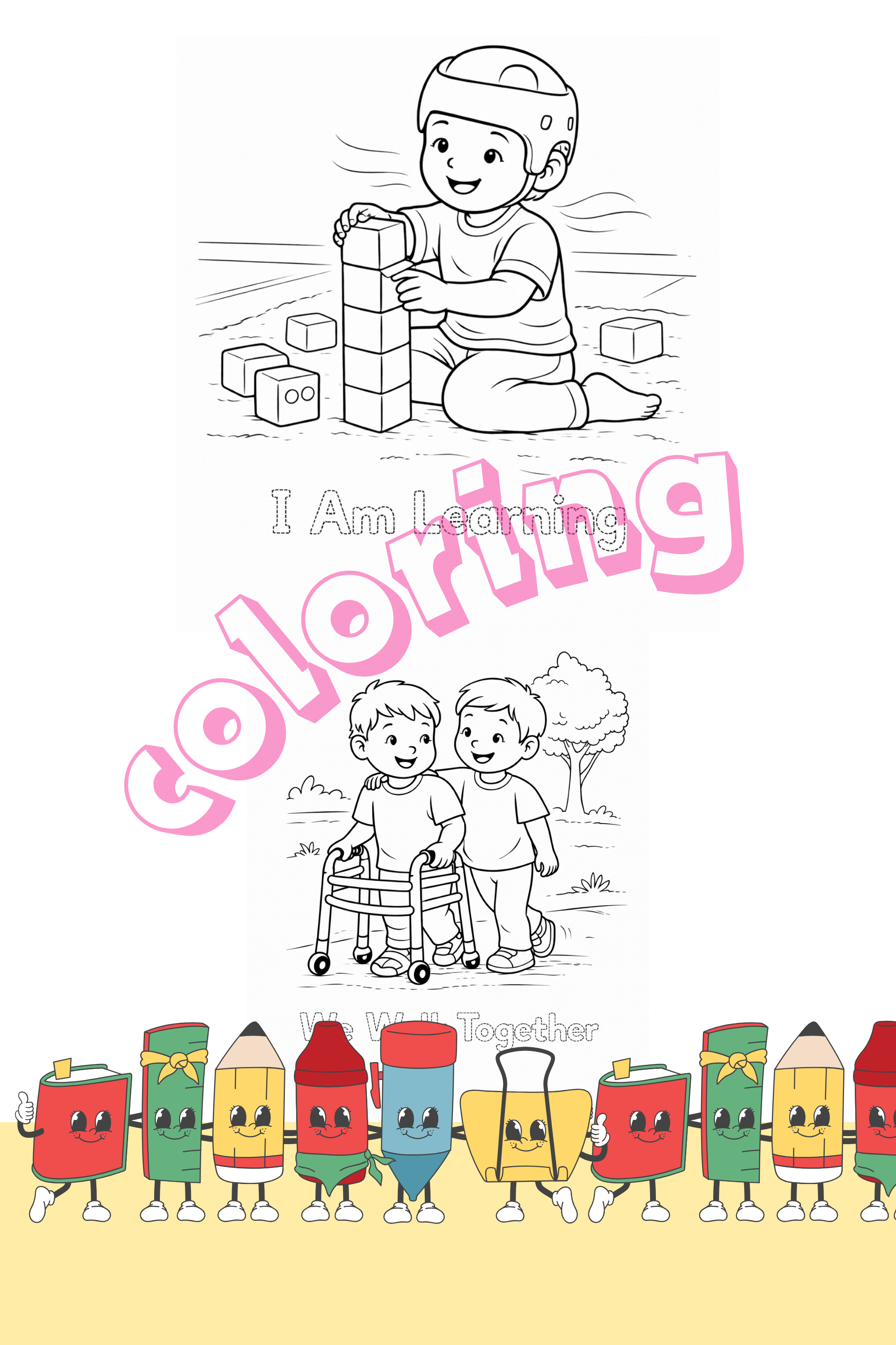 Coloring Book digitable download, Printable, Inclusive Kids Special Needs Coloring Pages, Diversity & Disability Awareness  Art Motivational