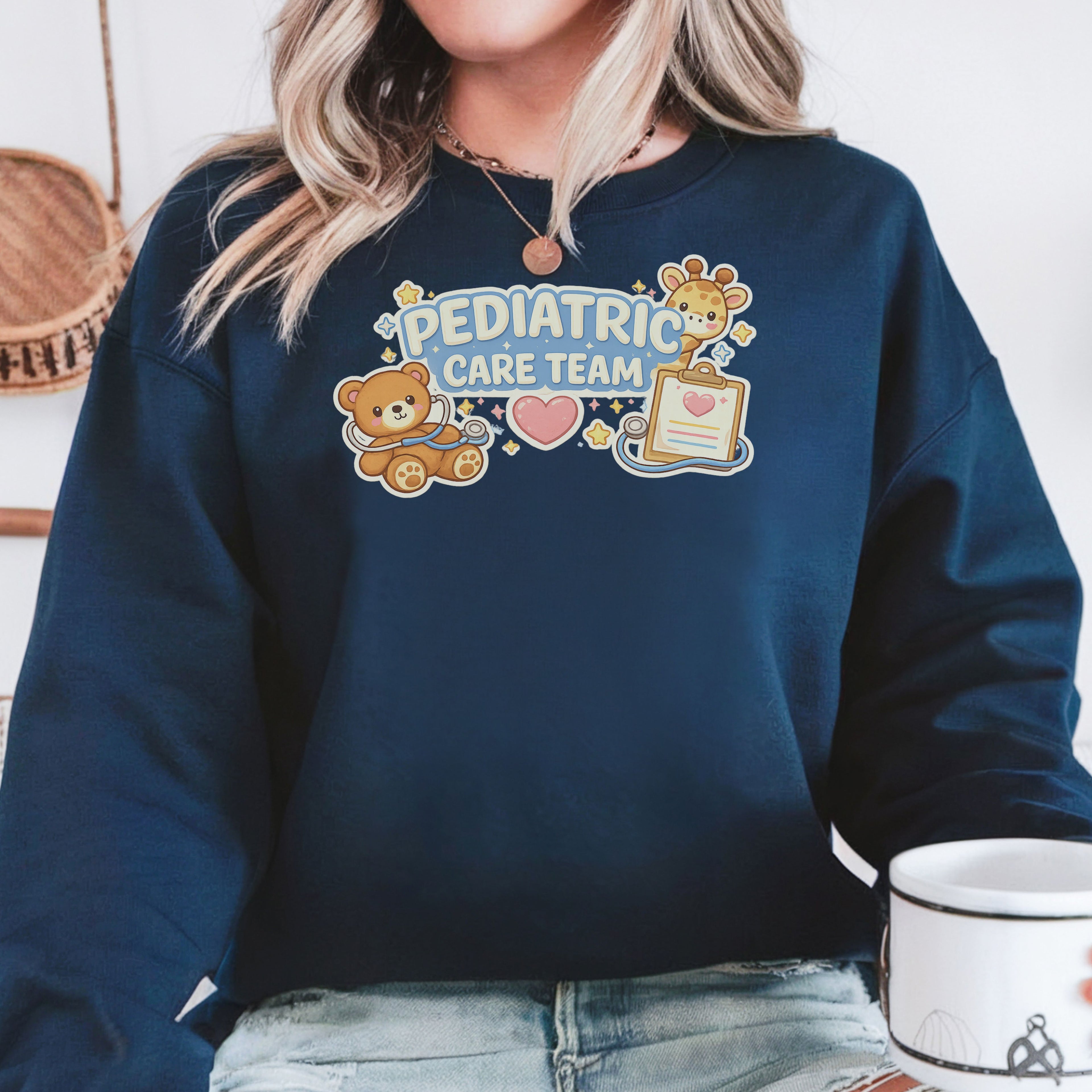 Pediatric care team sweatshirt cute nurse design customizable names medical staff gift hospital kids unit cozy crewneck