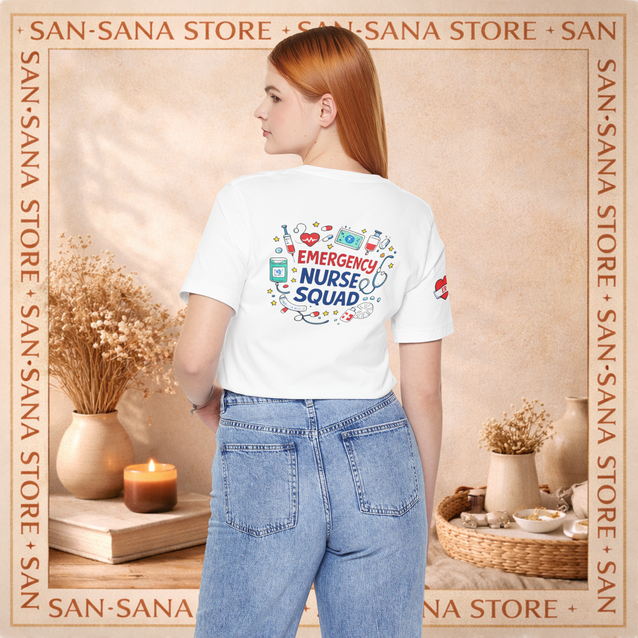 Custom ER crew shirt for nurses emergency staff teamwork apparel personalized names logos professional medical wear