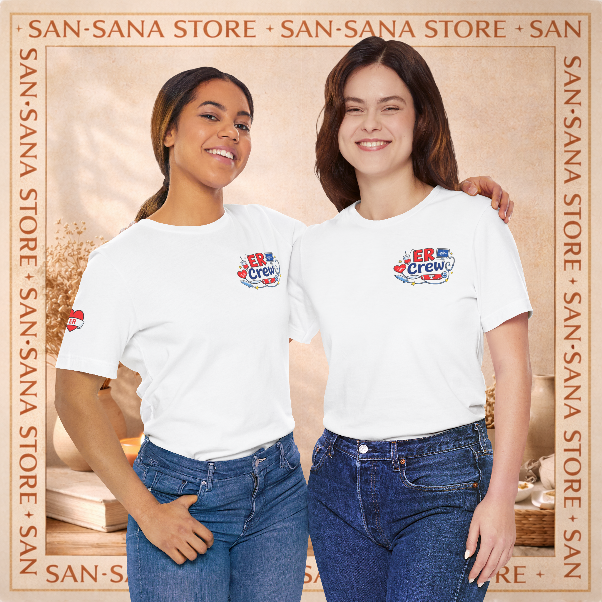 Custom ER crew shirt for nurses emergency staff teamwork apparel personalized names logos professional medical wear