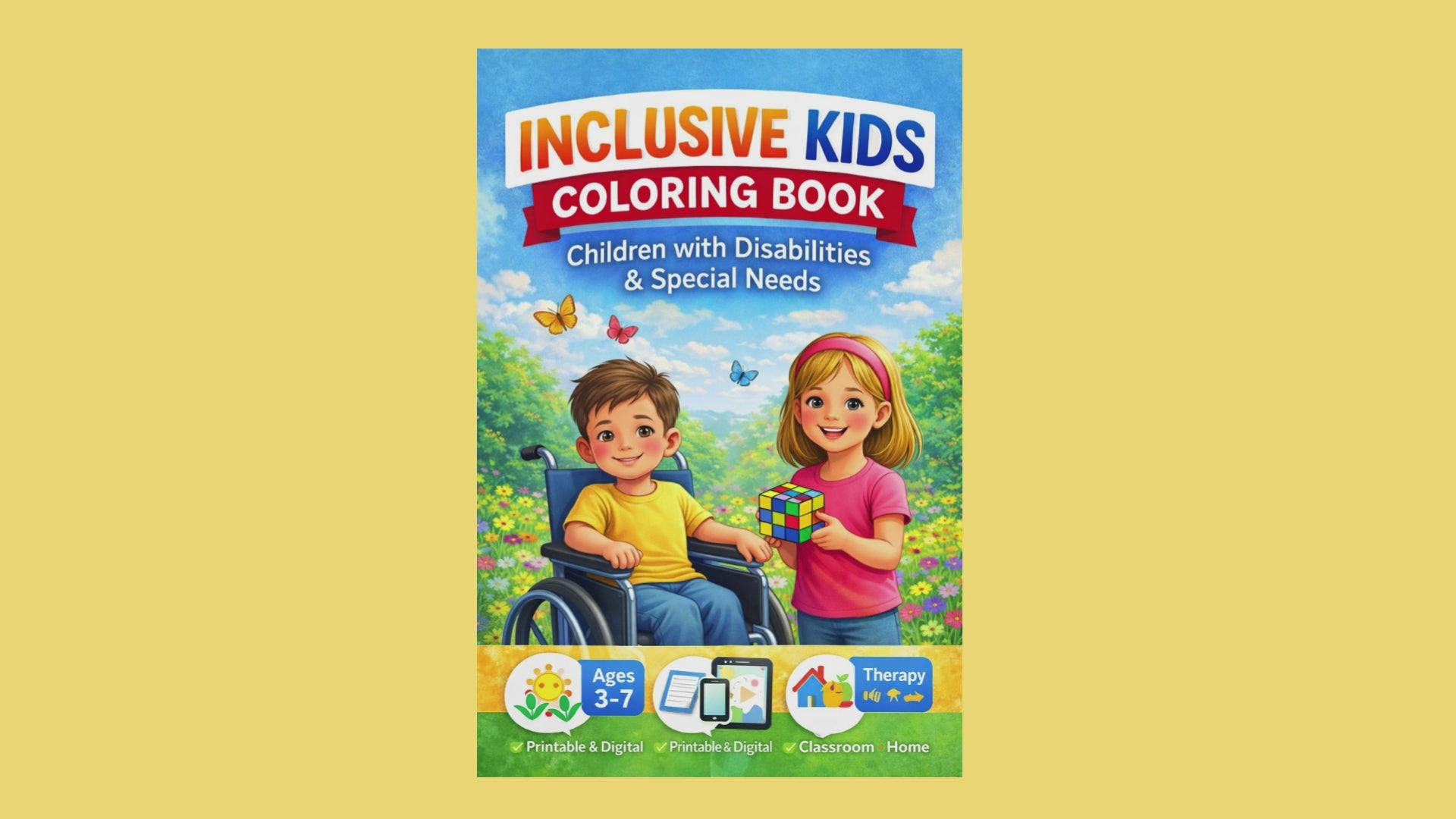 Coloring Book digitable download, Printable, Inclusive Kids Special Needs Coloring Pages, Diversity & Disability Awareness  Art Motivational